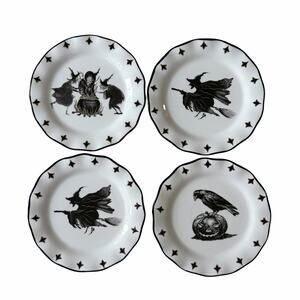 Potter's Studio Halloween Witch 6in Appetizer Plates Scalloped Set of 4 NEW